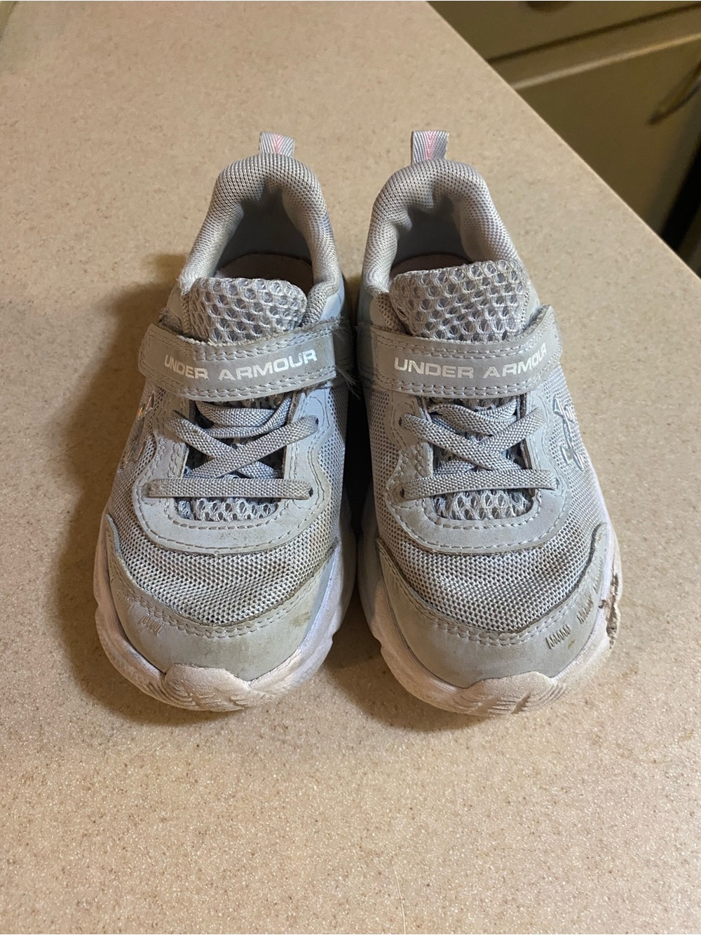 Under Armour Kids Light Gray Hook-and-Loop Athletic Sneakers